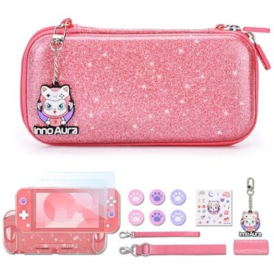 Nintendo innoAura Switch Lite-Hülle, 15-in-1 Zubehör-Set mit Tragetasche, Bildschirmschutz, Spielhülle & Katzen-Daumenkappen (Glitzer Rosa) Nintendo innoAura Switch Lite-Hülle, 15-in-1 Zubehör-Set mit Tragetasche, Bildschirmschutz, Spielhülle & Katzen-Daumenkappen (Glitzer Rosa)