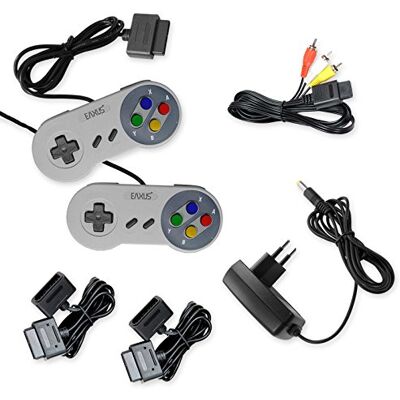 Super Nintendo AV Cinch Kabel+Netzteil+2x Controller+2x Verlängerung für SNES Super Nintendo AV Cinch Kabel+Netzteil+2x Controller+2x Verlängerung für SNES