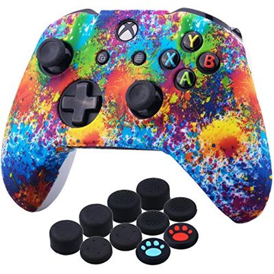 YoRHa Druck Gummi Silikon Hülle Skin Taschen für Xbox One S/X Controller x 1 (Spritzende Farbe) mit Daumengriffe Aufsätze Joystick-Kappen x 10 YoRHa Druck Gummi Silikon Hülle Skin Taschen für Xbox One S/X Controller x 1 (Spritzende Farbe) mit Daumengriffe Aufsätze Joystick-Kappen x 10