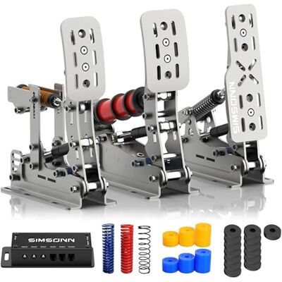 SIMSONN Plus X Hydraulische Sim-Racing-Pedale für PC, Professionelle Lastzelle Rennsimulator Pedale, Silber (3 Pedals Set P3-H3) SIMSONN Plus X Hydraulische Sim-Racing-Pedale für PC, Professionelle Lastzelle Rennsimulator Pedale, Silber (3 Pedals Set P3-H3)