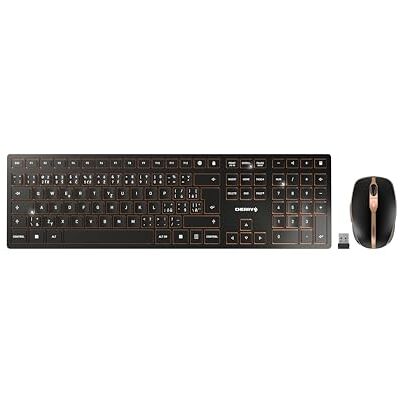 CHERRY DW 9100 Slim, Kabelloses Tastatur-Maus-Set, Tschechisches/Slowakisches Layout (QWERTZ/QWERTY), Bluetooth & 2,4 GHz Funk, Wiederaufladbar, Schwarz-Bronze CHERRY DW 9100 Slim, Kabelloses Tastatur-Maus-Set, Tschechisches/Slowakisches Layout (QWERTZ/QWERTY), Bluetooth & 2,4 GHz Funk, Wiederaufladbar, Schwarz-Bronze