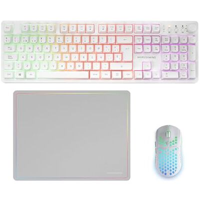 Mars Gaming MCPWX, Spanisch, Kabelloses Gaming-Combo, DualPro Link 2.4GPRO-Technologie, Vollformat-FRGB-Tastatur mit Multimedia-Steuerung + RGB 3200DPI Maus + rutschfeste 360x260mm-Mausmatte, Weiß Mars Gaming MCPWX, Spanisch, Kabelloses Gaming-Combo, DualPro Link 2.4GPRO-Technologie, Vollformat-FRGB-Tastatur mit Multimedia-Steuerung + RGB 3200DPI Maus + rutschfeste 360x260mm-Mausmatte, Weiß