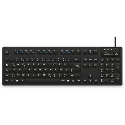 MediaRange Hygiene Tastatur Funk QWERTZ (DE/AT) Vollformat Schwarz Ziffernblock Multimedia-/Funktionstasten QWERTZ Layout MediaRange Hygiene Tastatur Funk QWERTZ (DE/AT) Vollformat Schwarz Ziffernblock Multimedia-/Funktionstasten QWERTZ Layout