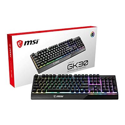MSI Vigor GK30 Gaming-Tastatur, QWERTZ, DE Layout Mechanische Membran-Switches, wasserfest, RGB Mystic Light, Beleuchtungs- & Media-Hotkeys, rutschfeste Game Base, vergoldeter USB 2.0 Full-Size MSI Vigor GK30 Gaming-Tastatur, QWERTZ, DE Layout Mechanische Membran-Switches, wasserfest, RGB Mystic Light, Beleuchtungs- & Media-Hotkeys, rutschfeste Game Base, vergoldeter USB 2.0 Full-Size