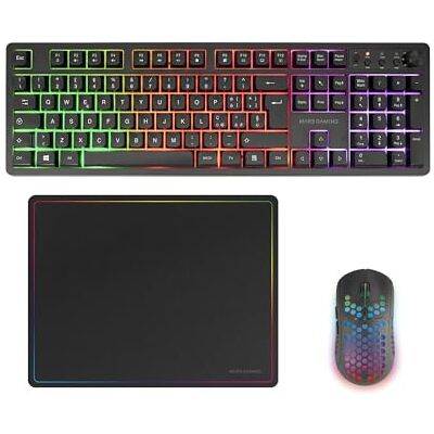 Mars Gaming MCPWX, Italienisch, Kabelloses Gaming-Combo, DualPro Link 2.4GPRO-Technologie, Vollformat-FRGB-Tastatur mit Multimedia-Steuerung + RGB 3200DPI Maus + Rutschfeste 36x26cm-Mausmatte, Schwarz Mars Gaming MCPWX, Italienisch, Kabelloses Gaming-Combo, DualPro Link 2.4GPRO-Technologie, Vollformat-FRGB-Tastatur mit Multimedia-Steuerung + RGB 3200DPI Maus + Rutschfeste 36x26cm-Mausmatte, Schwarz