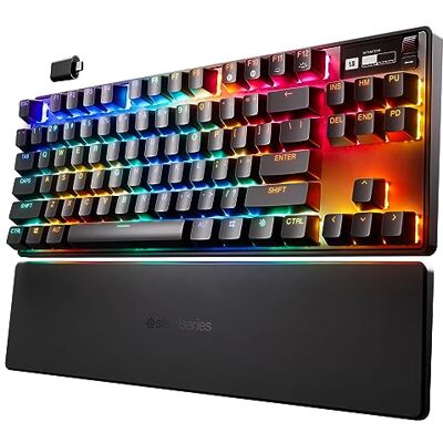 SteelSeries Apex Pro TKL Wireless HyperMagnetic Gaming-Tastatur – E-Sports TKL-Formfaktor – Anpassbares Ansprechverhalten – PBT-Keycaps – Bluetooth – 2,4 GHz– USB-C – Französisches Tastatur (AZERTY) SteelSeries Apex Pro TKL Wireless HyperMagnetic Gaming-Tastatur – E-Sports TKL-Formfaktor – Anpassbares Ansprechverhalten – PBT-Keycaps – Bluetooth – 2,4 GHz– USB-C – Französisches Tastatur (AZERTY)