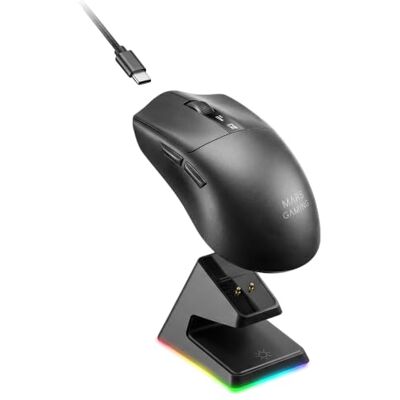 Mars Gaming MMW-Elite, Kabellose Gaming-Maus, Bluetooth 5.4 + 2.4GPRO + Kabel, Optischer Sensor PixArt PAW3311PRO 20000 DPI, Leicht 69g, 6 Tasten, OLED-Display, Magnetische RGB-Ladestation, Schwarz Mars Gaming MMW-Elite, Kabellose Gaming-Maus, Bluetooth 5.4 + 2.4GPRO + Kabel, Optischer Sensor PixArt PAW3311PRO 20000 DPI, Leicht 69g, 6 Tasten, OLED-Display, Magnetische RGB-Ladestation, Schwarz