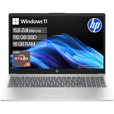HP Laptop (15,6" FHD Display, AMD Ryzen 5, 16GB RAM, 512GB, Win11, QWERTZ) Silber HP Laptop (15,6" FHD Display, AMD Ryzen 5, 16GB RAM, 512GB, Win11, QWERTZ) Silber