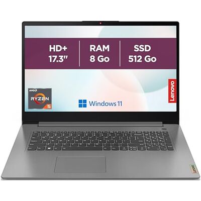 Lenovo IdeaPad 3 17ABA7 Laptop 17,3 Zoll HD+ (AMD Ryzen 5 5625U, RAM 8 GB, SSD 512 GB, AMD Radeon Grafik, Windows 11 Home) Französische AZERTY-Tastatur – Grau Lenovo IdeaPad 3 17ABA7 Laptop 17,3 Zoll HD+ (AMD Ryzen 5 5625U, RAM 8 GB, SSD 512 GB, AMD Radeon Grafik, Windows 11 Home) Französische AZERTY-Tastatur – Grau