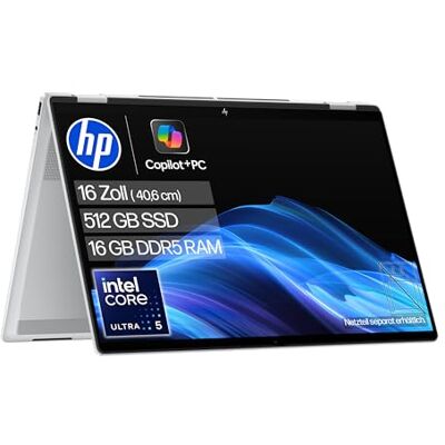 HP OmniBook X Flip 2-in-1 Laptop (16" 2K Touchscreen, Intel Core Ultra 5, Copilot+, 16GB RAM, 512 GB SSD, Win11, QWERTZ) Silber HP OmniBook X Flip 2-in-1 Laptop (16" 2K Touchscreen, Intel Core Ultra 5, Copilot+, 16GB RAM, 512 GB SSD, Win11, QWERTZ) Silber