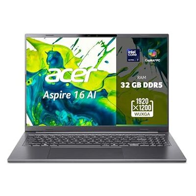 Acer Aspire 16 AI OLED (A16-52M-70AJ) AI Laptop, Copilot+ PC, 16" WUXGA OLED Display, Intel Core Ultra 7 258V, 32 GB RAM, 1 TB GB SSD, Intel Arc Grafik 140V, Windows 11, QWERTZ Tastatur, grau Acer Aspire 16 AI OLED (A16-52M-70AJ) AI Laptop, Copilot+ PC, 16" WUXGA OLED Display, Intel Core Ultra 7 258V, 32 GB RAM, 1 TB GB SSD, Intel Arc Grafik 140V, Windows 11, QWERTZ Tastatur, grau