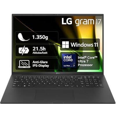 LG gram 17 17Z90S-G.AA78G (17 Zoll) IPS Notebook, Intel Core Ultra 7 155H, 16GB RAM, 1TB SSD, Intel Arc™ Graphics, federleicht (1,350 kg), 77 Wh, Thunderbolt 4, Schwarz LG gram 17 17Z90S-G.AA78G (17 Zoll) IPS Notebook, Intel Core Ultra 7 155H, 16GB RAM, 1TB SSD, Intel Arc™ Graphics, federleicht (1,350 kg), 77 Wh, Thunderbolt 4, Schwarz
