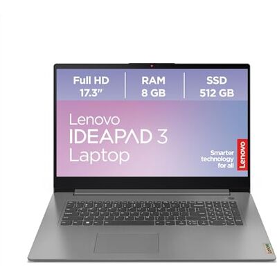 Lenovo IdeaPad 3 Laptop 17.3" HD+ Display AMD Ryzen 5 8GB RAM 512GB SSD AMD Radeon Grafik Windows 11 QWERTZ Artic Grau Kameraschutzabdeckung 3 Monate Premium Care Lenovo IdeaPad 3 Laptop 17.3" HD+ Display AMD Ryzen 5 8GB RAM 512GB SSD AMD Radeon Grafik Windows 11 QWERTZ Artic Grau Kameraschutzabdeckung 3 Monate Premium Care