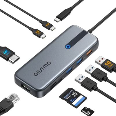 GIISSMO USB C Hub 4K@60Hz, 100W PD, Ethernet RJ45, 10Gbps USB-C/A 3.2Gen 2, MicroSD & SD Kartenleser, 2 USB 3.0, 9-in-1 USB C Hub Kompatibel mit MacBook M1 M2, HP Dell Lenovo Laptops und mehr GIISSMO USB C Hub 4K@60Hz, 100W PD, Ethernet RJ45, 10Gbps USB-C/A 3.2Gen 2, MicroSD & SD Kartenleser, 2 USB 3.0, 9-in-1 USB C Hub Kompatibel mit MacBook M1 M2, HP Dell Lenovo Laptops und mehr