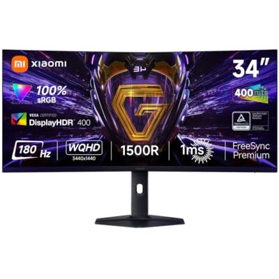 Xiaomi G34WQi 2026 34 Zoll 2K Curved Gaming Monitor, 180Hz, 1ms, 1500R, Free Sync Premium, HDR 400, 100% sRGB, 95% DCI-P3, ≥E < 2, TÜV Low Blue Light Certification (3440 x 1440/21:9/HDMI 2.0/DP 1,4) Xiaomi G34WQi 2026 34 Zoll 2K Curved Gaming Monitor, 180Hz, 1ms, 1500R, Free Sync Premium, HDR 400, 100% sRGB, 95% DCI-P3, ≥E < 2, TÜV Low Blue Light Certification (3440 x 1440/21:9/HDMI 2.0/DP 1,4)