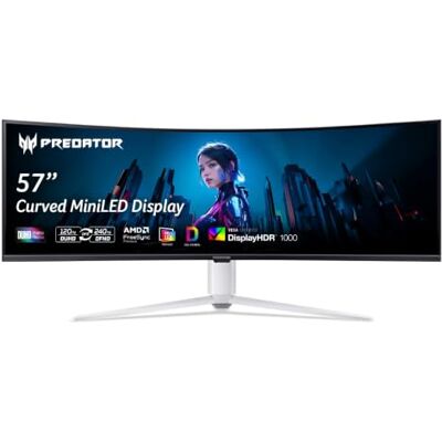 Acer Z57A Gaming Monitor 57.1 Zoll (145 cm) Dual UHD, QD-MiniLED(2304-zone) Curved Monitor 145 cm Bildschirm, QD-MiniLED, 120Hz, DFR:240Hz, 1ms(VRB), FreeSync Premium, HDR, höhenverstellbar, Delta E<1 Acer Z57A Gaming Monitor 57.1 Zoll (145 cm) Dual UHD, QD-MiniLED(2304-zone) Curved Monitor 145 cm Bildschirm, QD-MiniLED, 120Hz, DFR:240Hz, 1ms(VRB), FreeSync Premium, HDR, höhenverstellbar, Delta E<1