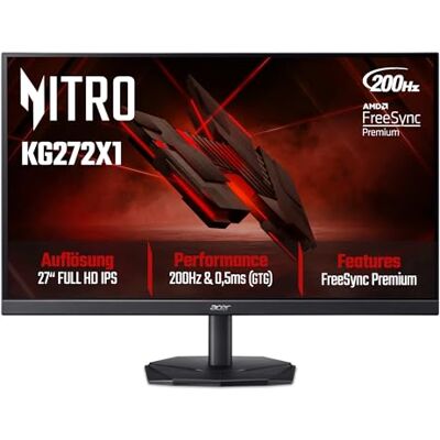 Acer Nitro KG272X1 Gaming Monitor 27 Inch (69 cm Screen) Full HD, IPS, 200Hz, 1ms/0.5ms (GTG, Min.), 2xDP 1.4, 2xHDMI 2.0, FreeSync Premium Acer Nitro KG272X1 Gaming Monitor 27 Inch (69 cm Screen) Full HD, IPS, 200Hz, 1ms/0.5ms (GTG, Min.), 2xDP 1.4, 2xHDMI 2.0, FreeSync Premium