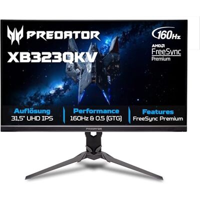 Acer Predator XB323QK V4 Gaming Monitor 31,5 Zoll (80 cm Bildschirm) 4K (UHD), Agile Splendor IPS, 160Hz, DFR:320Hz, 1ms/0.5ms(GTG, Min.), DP 1.4, 2xHDMI 2.1, höhenverstellbar, drehbar, FreeSync Premium Acer Predator XB323QK V4 Gaming Monitor 31,5 Zoll (80 cm Bildschirm) 4K (UHD), Agile Splendor IPS, 160Hz, DFR:320Hz, 1ms/0.5ms(GTG, Min.), DP 1.4, 2xHDMI 2.1, höhenverstellbar, drehbar, FreeSync Premium