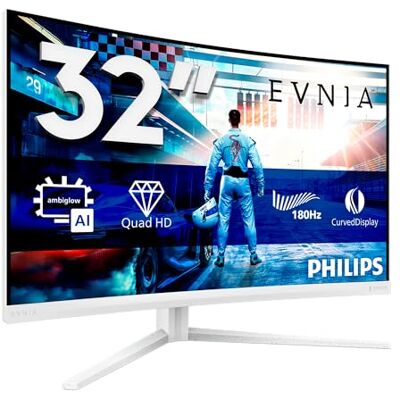 Philips Evnia 32M2C5591 32 Zoll Curved, WQHD Gaming Monitor, 180Hz, Fast VA Panel, 1ms GtG, HDR10, FreeSync, Höhenverstellung,(2560x1440 HDMI 2X 2.0 DP 1x 1.4) Weiß Philips Evnia 32M2C5591 32 Zoll Curved, WQHD Gaming Monitor, 180Hz, Fast VA Panel, 1ms GtG, HDR10, FreeSync, Höhenverstellung,(2560x1440 HDMI 2X 2.0 DP 1x 1.4) Weiß