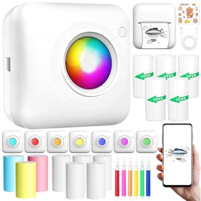 NLMWTI Mini Drucker, Fotodrucker für Smartphone, Tragbarer Mini Fotodrucker, Wireless Fotodrucker Thermodrucker mit Android & iOS mit 14 Rollen Papier für Journal, Reisen Logo, Notizen, Journal, List NLMWTI Mini Drucker, Fotodrucker für Smartphone, Tragbarer Mini Fotodrucker, Wireless Fotodrucker Thermodrucker mit Android & iOS mit 14 Rollen Papier für Journal, Reisen Logo, Notizen, Journal, List