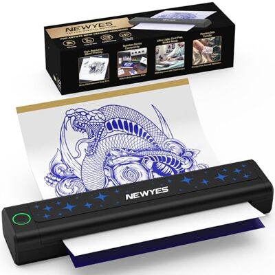NEWYES Tattoo-Stencildrucker, Kabelloser Tragbarer Thermodrucker mit Bluetooth inkl. 10 Blatt A4 Stencilpapier für Tätowierer & Einsteiger Kompatibel mit Android, iOS, macOS und Windows NEWYES Tattoo-Stencildrucker, Kabelloser Tragbarer Thermodrucker mit Bluetooth inkl. 10 Blatt A4 Stencilpapier für Tätowierer & Einsteiger Kompatibel mit Android, iOS, macOS und Windows