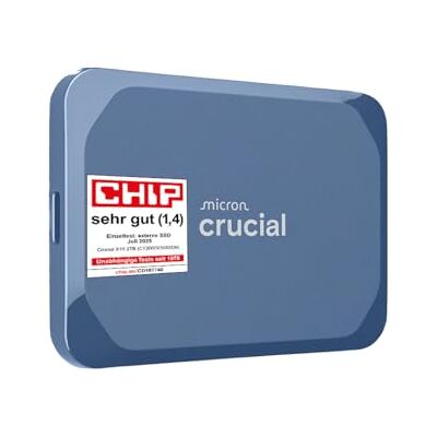 Crucial X10 2TB Externe SSD Festplatte, bis zu 2.100MB/s, USB-C 3.2 Gen2, IP65 Wasser- und Staubgeschützt, Portable SSD für Mac, PC, Smartphone und Spielkonsole, Blau matt CT2000X10SSD9-02 Crucial X10 2TB Externe SSD Festplatte, bis zu 2.100MB/s, USB-C 3.2 Gen2, IP65 Wasser- und Staubgeschützt, Portable SSD für Mac, PC, Smartphone und Spielkonsole, Blau matt CT2000X10SSD9-02