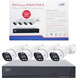 PNI House IPMAX POE-8 Videoüberwachungsset mit NVR und 4 IP-Kameras, 8MP Auflösung, Nachtsicht, Bewegungserkennung, IP66 wasserdicht, kompatibel mit IP-Technologie PNI House IPMAX POE-8 Videoüberwachungsset mit NVR und 4 IP-Kameras, 8MP Auflösung, Nachtsicht, Bewegungserkennung, IP66 wasserdicht, kompatibel mit IP-Technologie