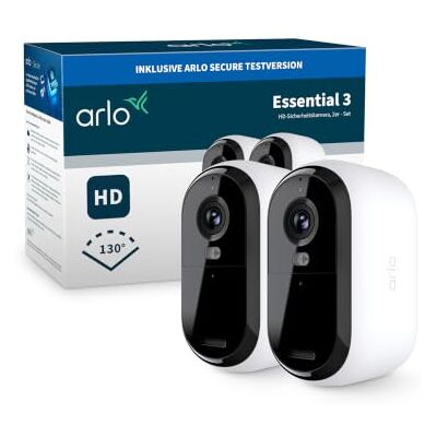 Arlo Essential 3 HD Akku Überwachungskamera Aussen, WLAN, 2-Kamera-Set Kabellos, Farb-Nachtsicht, KI-Bewegungserkennung, 130° Weitwinkel, Alexa-kompatibel, Secure Testzeitraum inklusive Arlo Essential 3 HD Akku Überwachungskamera Aussen, WLAN, 2-Kamera-Set Kabellos, Farb-Nachtsicht, KI-Bewegungserkennung, 130° Weitwinkel, Alexa-kompatibel, Secure Testzeitraum inklusive
