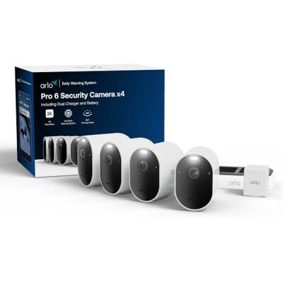 Arlo Pro 6 2K HDR Kamera Aussen, 4er-Set mit Zusatzakku & Dual-Ladestation Kabellos, 2K HDR, Farb-Nachtsicht, inkl. Zusatzakku & Dual-Ladestation, Alexa-kompatibel, Secure Testzeitraum inklusive Arlo Pro 6 2K HDR Kamera Aussen, 4er-Set mit Zusatzakku & Dual-Ladestation Kabellos, 2K HDR, Farb-Nachtsicht, inkl. Zusatzakku & Dual-Ladestation, Alexa-kompatibel, Secure Testzeitraum inklusive