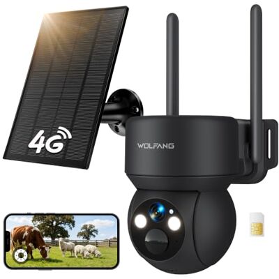 WOLFANG 4G LTE Überwachungskamera Aussen Akku mit SIM Karte, 2K HD 3MP PTZ Solar Kamera Outdoor Kabellose, Farb/IR Nachtsicht, 2-Wege-Audio, PIR Erkennung (Ohne WLAN) WOLFANG 4G LTE Überwachungskamera Aussen Akku mit SIM Karte, 2K HD 3MP PTZ Solar Kamera Outdoor Kabellose, Farb/IR Nachtsicht, 2-Wege-Audio, PIR Erkennung (Ohne WLAN)
