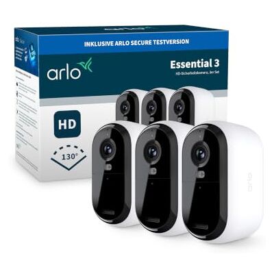 Arlo Essential 3 HD Akku Überwachungskamera Aussen, WLAN, 3-Kamera-Set Kabellos, Farb-Nachtsicht, KI-Bewegungserkennung, 130° Weitwinkel, Alexa-kompatibel, Secure Testzeitraum inklusive Arlo Essential 3 HD Akku Überwachungskamera Aussen, WLAN, 3-Kamera-Set Kabellos, Farb-Nachtsicht, KI-Bewegungserkennung, 130° Weitwinkel, Alexa-kompatibel, Secure Testzeitraum inklusive