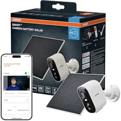 Osram SMART+ WiFi Außenkamera Solar, 4MP 2K IP66, 5200mAh Akku, PIR-Sensor, 6 Monate, Alexa kompatibel, Weiß Osram SMART+ WiFi Außenkamera Solar, 4MP 2K IP66, 5200mAh Akku, PIR-Sensor, 6 Monate, Alexa kompatibel, Weiß