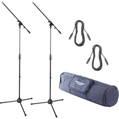 MUSIC STORE 2x Mikrofonständer-Set, Schwarz, 5m XLR Kabel, Goldkontakte, Tasche für 6 Stative, Bühne und Studio geeignet MUSIC STORE 2x Mikrofonständer-Set, Schwarz, 5m XLR Kabel, Goldkontakte, Tasche für 6 Stative, Bühne und Studio geeignet