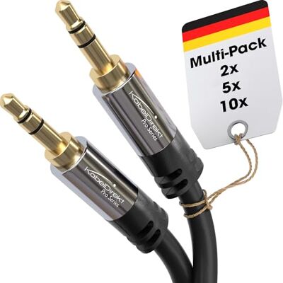 KabelDirekt – Aux-Audio-Klinkenkabel 3,5mm – 2x1,5m – Metall 2er-Set 3,5-mm-Stereo-Audiokabel für Kopfhörer, Handy, PC, Auto & HiFi – vergoldete Stecker, mehrlagig geschirmt, schwarz KabelDirekt – Aux-Audio-Klinkenkabel 3,5mm – 2x1,5m – Metall 2er-Set 3,5-mm-Stereo-Audiokabel für Kopfhörer, Handy, PC, Auto & HiFi – vergoldete Stecker, mehrlagig geschirmt, schwarz