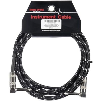 MUSIC STORE Vintage Instrumentenkabel 3 m, Nostalgisches PVC-Tweed-Kabel, Winkelklinke zu Winkelklinke, Vernickelte Kontakte, Ideal für Verstärker und Audio-Interfaces, Schwarz/Weiß MUSIC STORE Vintage Instrumentenkabel 3 m, Nostalgisches PVC-Tweed-Kabel, Winkelklinke zu Winkelklinke, Vernickelte Kontakte, Ideal für Verstärker und Audio-Interfaces, Schwarz/Weiß