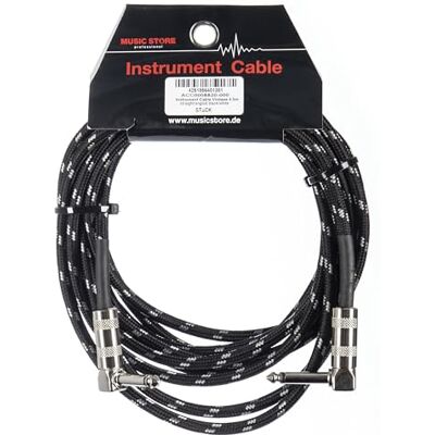 MUSIC STORE Vintage Instrumentenkabel, 4,5m, PVC-Tweed, Winkelklinke zu Winkelklinke, Vernickelte Kontakte, Ideal für Verstärker & Audio-Interfaces, Schwarz/Weiß MUSIC STORE Vintage Instrumentenkabel, 4,5m, PVC-Tweed, Winkelklinke zu Winkelklinke, Vernickelte Kontakte, Ideal für Verstärker & Audio-Interfaces, Schwarz/Weiß