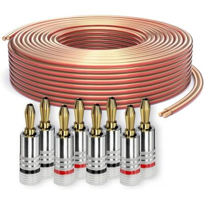 PureLink Lautsprecherkabel Boxenkabel OFC 2x2,50mm² 25m mit Bananenstecker Set mit 8 Bananensteckern, Reines sauerstofffreies Kupfer (99,99%), 0,10 mm Litzenstruktur, für Verstärker und Lautsprecher PureLink Lautsprecherkabel Boxenkabel OFC 2x2,50mm² 25m mit Bananenstecker Set mit 8 Bananensteckern, Reines sauerstofffreies Kupfer (99,99%), 0,10 mm Litzenstruktur, für Verstärker und Lautsprecher