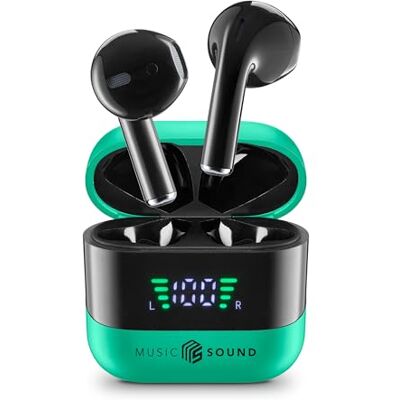 Music Sound , Spark TWS Kopfhörer, Bluetooth, Wireless, LED-Display, 17 Stunden Wiedergabe, automatisches Pairing, Touch-Steuerung auf den Ohrhörern, Grün Music Sound , Spark TWS Kopfhörer, Bluetooth, Wireless, LED-Display, 17 Stunden Wiedergabe, automatisches Pairing, Touch-Steuerung auf den Ohrhörern, Grün