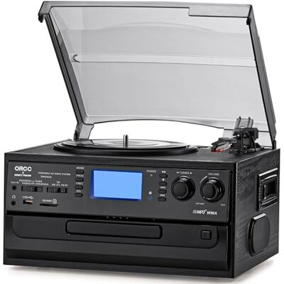ORCC 10-in-1 Plattenspieler Bluetooth CD Kassette USB FM/AM Schallplattenspieler, Vinyl player, Lautsprecher, edles Holzgehäuse, eingebaute Stereo-Lautsprecher ORCC 10-in-1 Plattenspieler Bluetooth CD Kassette USB FM/AM Schallplattenspieler, Vinyl player, Lautsprecher, edles Holzgehäuse, eingebaute Stereo-Lautsprecher