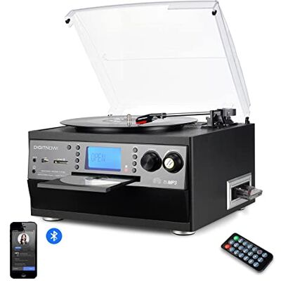 DIGITNOW ! Plattenspieler mit Bluetooth, USB-Plattenspieler und Codierungsfunktion, klassischer CD-Player mit FM-Kassette, 3 Geschwindigkeitsstufen, 33/45/78 U/min, integrierte Lautsprecher, DIGITNOW ! Plattenspieler mit Bluetooth, USB-Plattenspieler und Codierungsfunktion, klassischer CD-Player mit FM-Kassette, 3 Geschwindigkeitsstufen, 33/45/78 U/min, integrierte Lautsprecher,