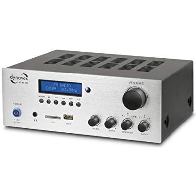 Dynavox Stereo Kompakt-Verstärker VT-80 MK, 4 schraubbare Lautsprecher-Anschlüsse, Fernbedienung für Digital-Eingänge (USB, SD-Card), integrierte BT-Antenne und FM-Radio, Silber Dynavox Stereo Kompakt-Verstärker VT-80 MK, 4 schraubbare Lautsprecher-Anschlüsse, Fernbedienung für Digital-Eingänge (USB, SD-Card), integrierte BT-Antenne und FM-Radio, Silber
