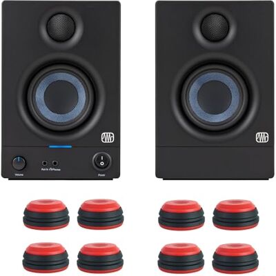 PreSonus Eris 3.5 II Generation 1 Paar Aktive Studio Monitor-Boxen Lautsprecher 2nd Gen + keepdrum Schwingungsdämpfer Boxen-Füße 8 Stück in rot PreSonus Eris 3.5 II Generation 1 Paar Aktive Studio Monitor-Boxen Lautsprecher 2nd Gen + keepdrum Schwingungsdämpfer Boxen-Füße 8 Stück in rot