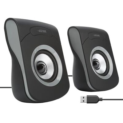 APM Kabelgebundene USB 2.0 Lautsprecher, PC-Computer-Duo-Lautsprecher, Klarer und hochwertiger Klang, USB-betrieben, Lautstärkeregler, 6W RMS Ausgangsleistung, Kompaktes Design, Grau, 571073 APM Kabelgebundene USB 2.0 Lautsprecher, PC-Computer-Duo-Lautsprecher, Klarer und hochwertiger Klang, USB-betrieben, Lautstärkeregler, 6W RMS Ausgangsleistung, Kompaktes Design, Grau, 571073