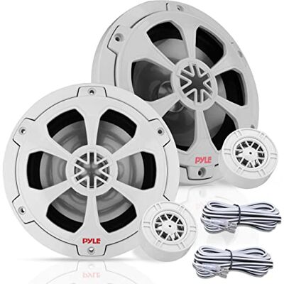 Pyle Zwei-Wege-Marine-Lautsprechersystem, EIN Paar 16,5 cm (6,5 Zoll) weißer Marine-Komponenten-Lautsprecher, 240 Watt maximale Leistung mit 4 Ohm Impedanz, wasserdicht, Butyl-Surround-Sound und Pyle Zwei-Wege-Marine-Lautsprechersystem, EIN Paar 16,5 cm (6,5 Zoll) weißer Marine-Komponenten-Lautsprecher, 240 Watt maximale Leistung mit 4 Ohm Impedanz, wasserdicht, Butyl-Surround-Sound und