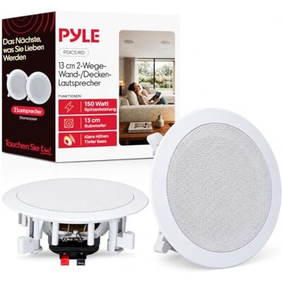 Pyle Deckenlautsprecher, 13cm- 2-Wege Einbaulautsprecher, 150W, Rund, Weiß- Für Decke & Wandmontage, 80 Hz–20 kHz, Flach & Leicht zu Installieren, Ideal für Heimkino & Multiroom Pyle Deckenlautsprecher, 13cm- 2-Wege Einbaulautsprecher, 150W, Rund, Weiß- Für Decke & Wandmontage, 80 Hz–20 kHz, Flach & Leicht zu Installieren, Ideal für Heimkino & Multiroom