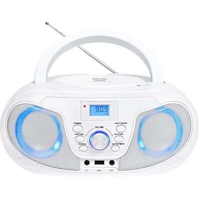 Silva MPC 25.4 USB – Tragbarer CD-Player mit UKW-Radio, USB für MP3, AUX & Kopfhöreranschluss, LCD-Display, 40 W p.m.p.o., Netz-/Batteriebetrieb – Weiß Silva MPC 25.4 USB – Tragbarer CD-Player mit UKW-Radio, USB für MP3, AUX & Kopfhöreranschluss, LCD-Display, 40 W p.m.p.o., Netz-/Batteriebetrieb – Weiß