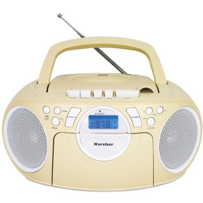 Karcher RR 5042-H tragbares Radio mit CD-Player, Kassettenspieler, AUX-In Stereo Soundsystem, Boombox, Kinderradio, Kopfhöreranschluss, Netz- und Batteriebetrieb, mit Stromkabel, Kassette, beige Karcher RR 5042-H tragbares Radio mit CD-Player, Kassettenspieler, AUX-In Stereo Soundsystem, Boombox, Kinderradio, Kopfhöreranschluss, Netz- und Batteriebetrieb, mit Stromkabel, Kassette, beige