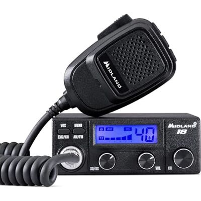 Midland 18 CB-Funkgerät mit LCD-Display, VOX Freisprechfunktion, 12V Anschluss, Multistandard, S-Meter, RF-Verstärkung, für Auto und LKW, schwarz Midland 18 CB-Funkgerät mit LCD-Display, VOX Freisprechfunktion, 12V Anschluss, Multistandard, S-Meter, RF-Verstärkung, für Auto und LKW, schwarz