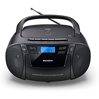 Karcher RR 5045 tragbares CD Radio (Boombox mit CD-Player, Kassette, UKW Radio, Netzbetrieb, USB & AUX-In) Schwarz Karcher RR 5045 tragbares CD Radio (Boombox mit CD-Player, Kassette, UKW Radio, Netzbetrieb, USB & AUX-In) Schwarz