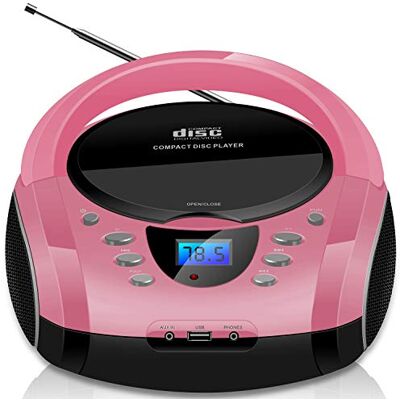 Cyberlux Tragbare Boombox CD/CD-R USB FM Radio AUX-In Kopfhöreranschluss CD-Player Kinder Radio Boombox CD-Radio Stereoanlage Kompaktanlage (Pretty Pink) Cyberlux Tragbare Boombox CD/CD-R USB FM Radio AUX-In Kopfhöreranschluss CD-Player Kinder Radio Boombox CD-Radio Stereoanlage Kompaktanlage (Pretty Pink)